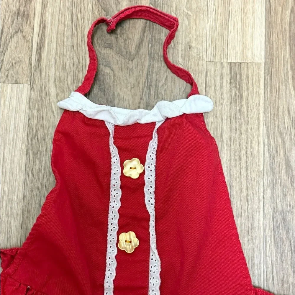 Disney Minnie Mouse Kids Red Polka Dot Cotton Apron One Size Lace Trim Pockets